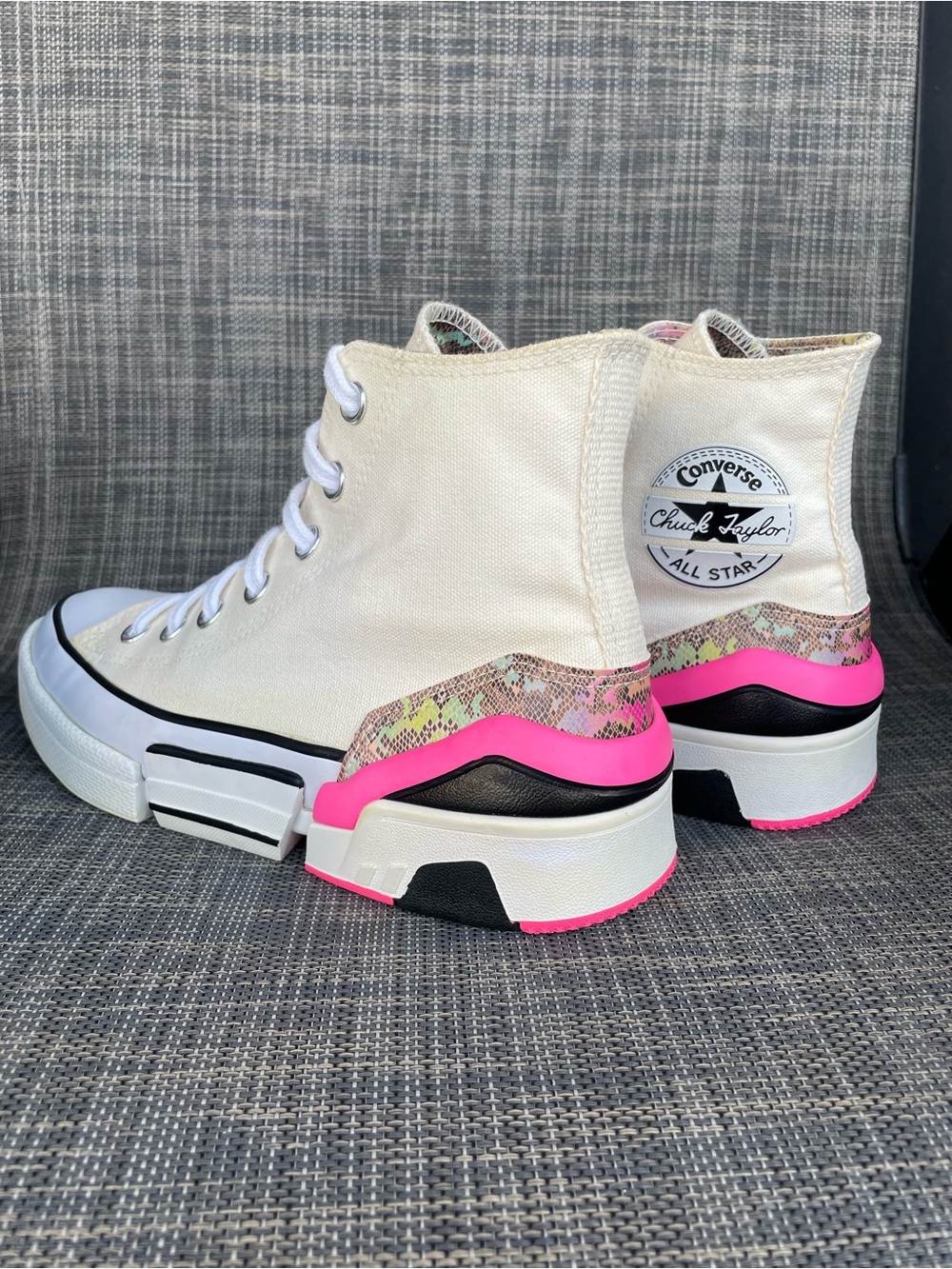 Converse All Star High Top Sneakers in White with Pink Accent - Picture 8 of 13
